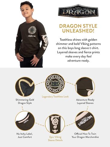 قميص التنين الخاص بك، قميص للأولاد بلا أسنان، قميص قطني طويل الأكمام للأطفال، تي شيرت التنين in Kuwait