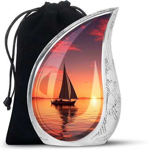 جرة غروب الشمس - جرة حرق كبيرة للرماد البشري للبالغين - ألومنيوم، متعدد الألوان، إبحار غروب الشمس القرمزي، جرة زخرفية in Kuwait