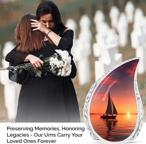 جرة غروب الشمس - جرة حرق كبيرة للرماد البشري للبالغين - ألومنيوم، متعدد الألوان، إبحار غروب الشمس القرمزي، جرة زخرفية in Kuwait