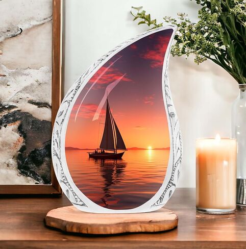 جرة غروب الشمس - جرة حرق كبيرة للرماد البشري للبالغين - ألومنيوم، متعدد الألوان، إبحار غروب الشمس القرمزي، جرة زخرفية in Kuwait