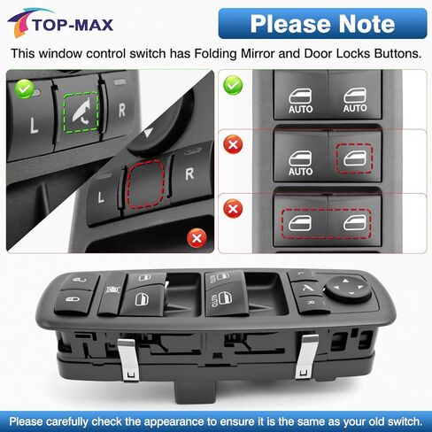 TOP-MAX مفتاح طاقة رئيسي للنافذة جانب السائق 3+9 دبوس لـ 2013-2015 Ram 1500 2500 2015 Ram 3500 2012-2015 Dodge Grand Caravan 2012-2015 Chrysler Town & Country يستبدل # 68110867AA 68110867AB in Saudi Arabia