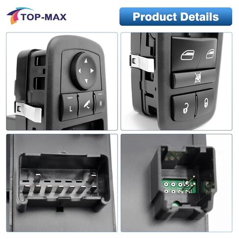 TOP-MAX مفتاح طاقة رئيسي للنافذة جانب السائق 3+9 دبوس لـ 2013-2015 Ram 1500 2500 2015 Ram 3500 2012-2015 Dodge Grand Caravan 2012-2015 Chrysler Town & Country يستبدل # 68110867AA 68110867AB in Saudi Arabia