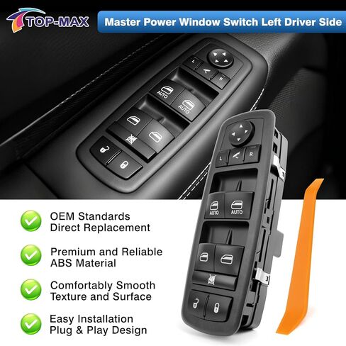 TOP-MAX مفتاح طاقة رئيسي للنافذة جانب السائق 3+9 دبوس لـ 2013-2015 Ram 1500 2500 2015 Ram 3500 2012-2015 Dodge Grand Caravan 2012-2015 Chrysler Town & Country يستبدل # 68110867AA 68110867AB in Saudi Arabia