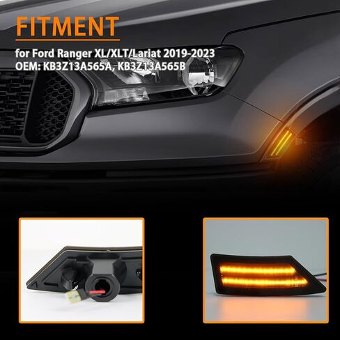 LED Front Fender LED Side Marker Lights Kit for Ford Ranger Lariat XL XLT 2019 2020 2021 2022 2023,Smoked Lens Side Bumper Marker Lamps,2pcs (Yellow) in Kuwait