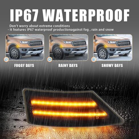 LED Front Fender LED Side Marker Lights Kit for Ford Ranger Lariat XL XLT 2019 2020 2021 2022 2023,Smoked Lens Side Bumper Marker Lamps,2pcs (Yellow) in Kuwait