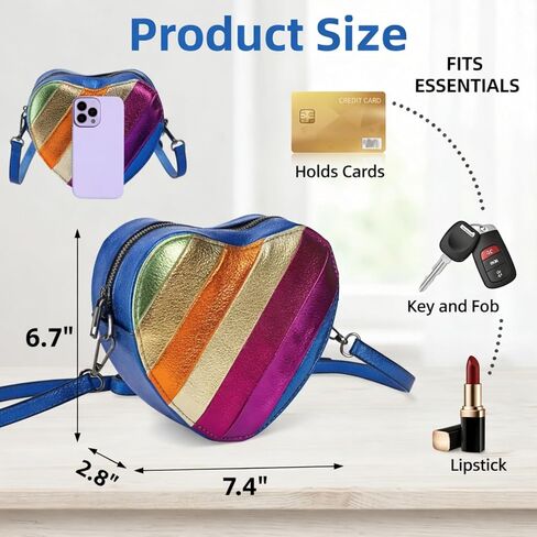 Heart Crossbody Bag, Rainbow Patchwork Shoulder Bag with Adjustable Strap, Aesthetic Heart Shaped Purse Wallet for Women, Cute Valentines Day Birthday Christmas Gift in Saudi Arabia
