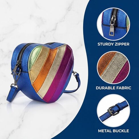 Heart Crossbody Bag, Rainbow Patchwork Shoulder Bag with Adjustable Strap, Aesthetic Heart Shaped Purse Wallet for Women, Cute Valentines Day Birthday Christmas Gift in Saudi Arabia
