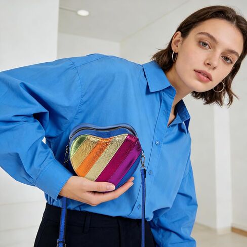 Heart Crossbody Bag, Rainbow Patchwork Shoulder Bag with Adjustable Strap, Aesthetic Heart Shaped Purse Wallet for Women, Cute Valentines Day Birthday Christmas Gift in Saudi Arabia