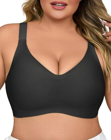 Plus Size Wireless Bras for Women V Neck Seamless Bralettes Comfort Full Coverage Bras Push Up Soft Cup Everyday Sleep Bra in Kuwait