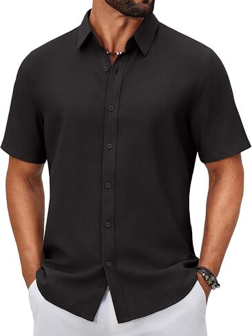 COOFANDY Men's Button Down Shirts Short Sleeve Linen Textured Shirts Casual Summer Beach Shirts in Saudi Arabia