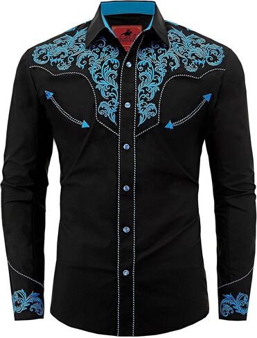 Men's Western Cowboy Shirt Embroidered Exquisite Long Sleeve Regular Fit Snap Button Down Shirts with Embroidery in Saudi Arabia