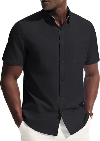 PJ PAUL JONES Mens Dress Shirts Oxford Button Down Shirt Short Sleeve Business Casual Untucked Shirts with Pocket in Saudi Arabia