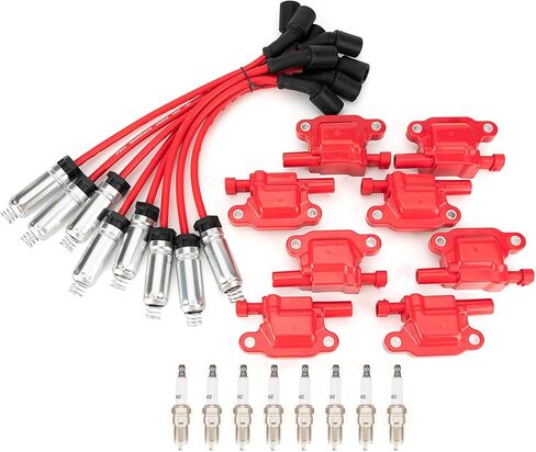 8Pcs UF413 Ignition Coils and 9748UU Spark Plug Wires Set, 8mm Performance Spark Plug Wire Kit with Square Coils for GM LS Engines, Master Replacement Kit in Saudi Arabia