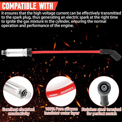 8Pcs UF413 Ignition Coils and 9748UU Spark Plug Wires Set, 8mm Performance Spark Plug Wire Kit with Square Coils for GM LS Engines, Master Replacement Kit in Saudi Arabia