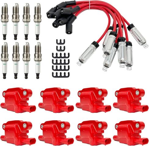 UF413 Square Ignition Coils Set of 8 with 8mm Spark Plug Wires, Compatible with Chevy Silverado Suburban Tahoe, Cadillac Escalade, GMC Savana Sierra Yukon, Buick 4.8L 5.3L 6.0L 6.2L in Saudi Arabia
