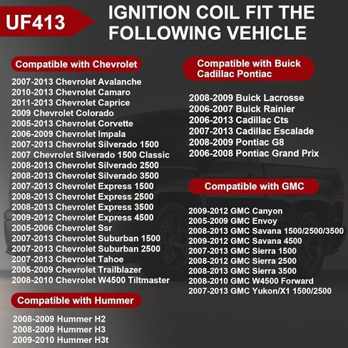 UF413 Square Ignition Coils Set of 8 with 8mm Spark Plug Wires, Compatible with Chevy Silverado Suburban Tahoe, Cadillac Escalade, GMC Savana Sierra Yukon, Buick 4.8L 5.3L 6.0L 6.2L in Saudi Arabia
