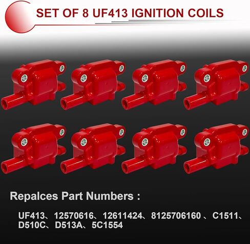 UF413 Square Ignition Coils Set of 8 with 8mm Spark Plug Wires, Compatible with Chevy Silverado Suburban Tahoe, Cadillac Escalade, GMC Savana Sierra Yukon, Buick 4.8L 5.3L 6.0L 6.2L in Saudi Arabia