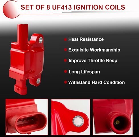 UF413 Square Ignition Coils Set of 8 with 8mm Spark Plug Wires, Compatible with Chevy Silverado Suburban Tahoe, Cadillac Escalade, GMC Savana Sierra Yukon, Buick 4.8L 5.3L 6.0L 6.2L in Saudi Arabia