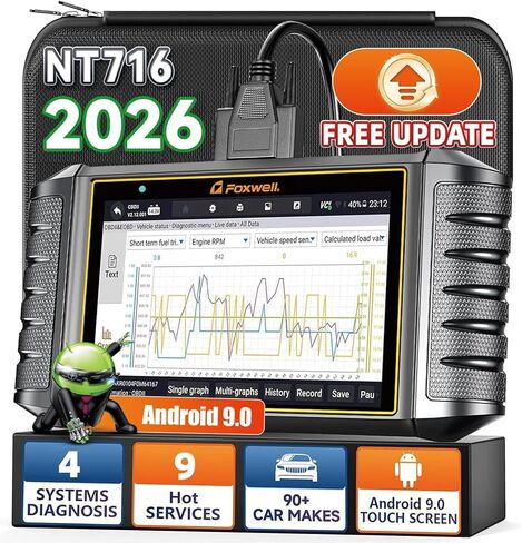 FOXWELL NT716 2024 OBD2 Scanner Tablet, Multi System Scan Tool, 9 Reset Scanner Diagnostic Tool: SRS/TPMS/Oil/EPB/SAS/BMS/Throttle/Brake/Engine, etc. Abs Bleeding Scan Tool，WiFi Lifetime Free Update in Kuwait