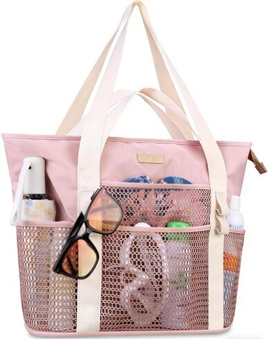 Lacdo Beach Bag for Women, Beach Tote Bag for Women, Waterproof Sandproof Foldable Pool Bag for Beach Vacation Pool Travel in Saudi Arabia