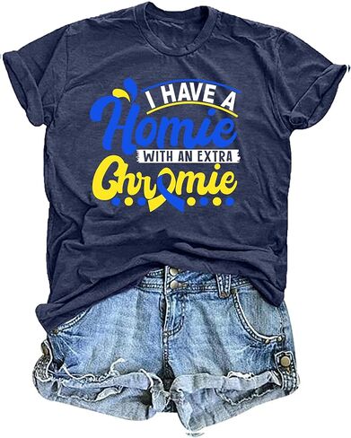 Down Syndrome Awareness Shirt for Women Down Right Amazing t-Shirt Yellow Blue Ribbon Print Short Sleeve Tee in Saudi Arabia