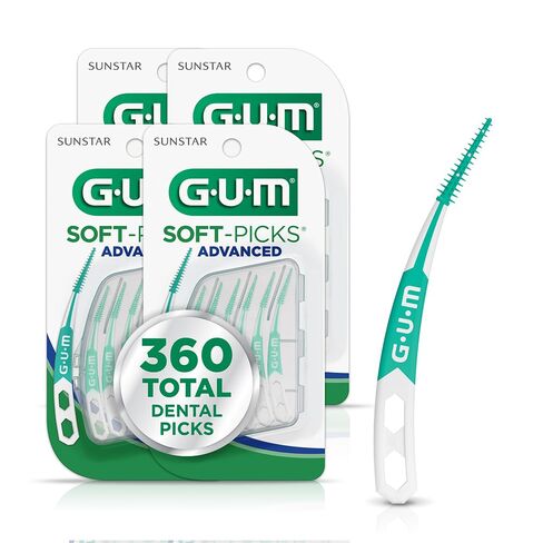 GUM Soft-Picks Advanced, Easy to Use Dental Picks for Teeth Cleaning and Gum Health, Disposable Interdental Brushes with Convenient Carry Case, Dentist Recommended Dental Picks, 90ct (4pk) in Kuwait