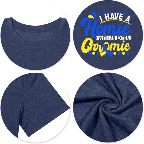 Down Syndrome Awareness Shirt for Women Down Right Amazing t-Shirt Yellow Blue Ribbon Print Short Sleeve Tee in Saudi Arabia