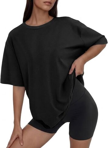 Womens Oversized Summer T Shirts Cute Casual Tops Short Sleeves Fashion Workout Basic Tee in Saudi Arabia