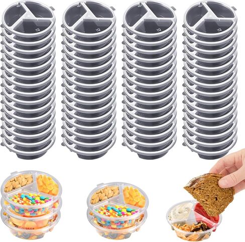 3 Compartment Condiment Containers with Lids Disposable Sauce Cups Small Plastic Snack Containers Portion Cups for Salsa Dips Dressing, 5 oz, 30 Pcs in Kuwait