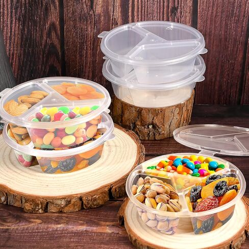 3 Compartment Condiment Containers with Lids Disposable Sauce Cups Small Plastic Snack Containers Portion Cups for Salsa Dips Dressing, 5 oz, 30 Pcs in Kuwait