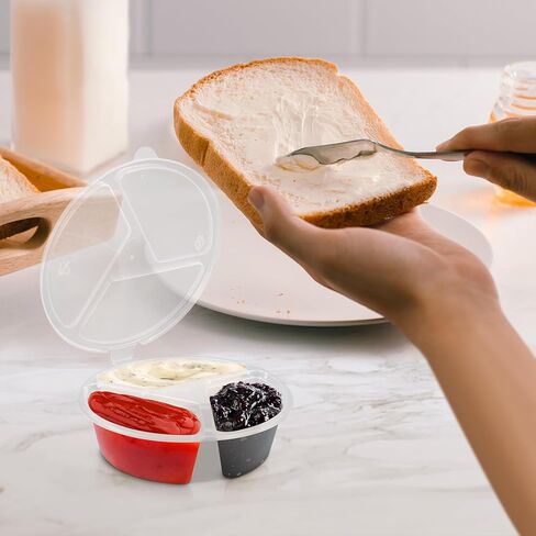 3 Compartment Condiment Containers with Lids Disposable Sauce Cups Small Plastic Snack Containers Portion Cups for Salsa Dips Dressing, 5 oz, 30 Pcs in Kuwait