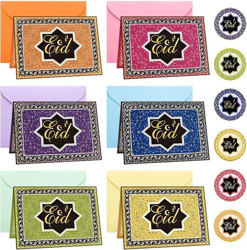 Seajan 24 Sets Eid Mubarak Greeting Cards with Envelopes and Stickers Eid al-Fitr Cards Assorted Ramadan Note for Islamic Muslim Decoration Ramadan Decoration Supplies 6 x 8 Inch in Saudi Arabia