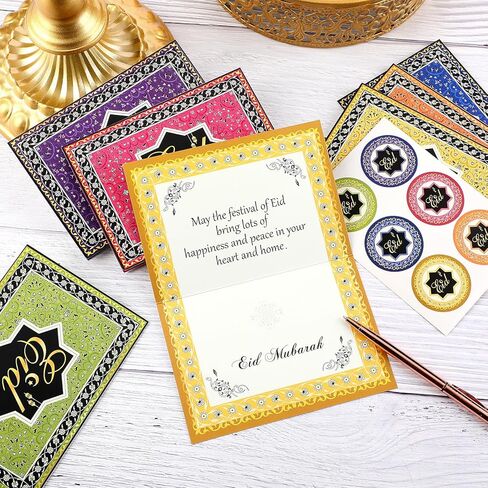 Seajan 24 Sets Eid Mubarak Greeting Cards with Envelopes and Stickers Eid al-Fitr Cards Assorted Ramadan Note for Islamic Muslim Decoration Ramadan Decoration Supplies 6 x 8 Inch in Saudi Arabia