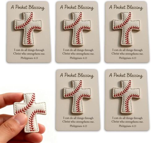 A Pocket Blessing – Baseball Cross Edition, Handmade Baseball Stitching Christian Pocket Cross Token with Verse Card, Faith Motivation Gifts Christian Keepsakes for Sports Lovers (2pcs) in Saudi Arabia
