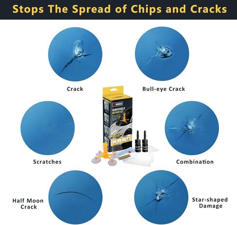 مجموعة إصلاح الزجاج الأمامي، راتنج وحقنة ضغط مطورة سريعة المعالجة، إصلاح زجاج السيارات سريع الإصلاح للرقائق والشقوق والأضرار التي تسببها النجوم والثور، إصلاح الزجاج الأمامي للسيارة طويل الأمد in Kuwait