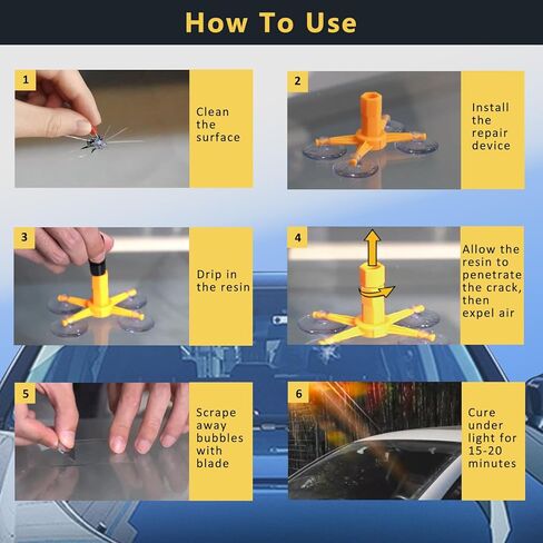 مجموعة إصلاح الزجاج الأمامي، راتنج وحقنة ضغط مطورة سريعة المعالجة، إصلاح زجاج السيارات سريع الإصلاح للرقائق والشقوق والأضرار التي تسببها النجوم والثور، إصلاح الزجاج الأمامي للسيارة طويل الأمد in Kuwait