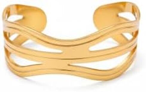 Arm Cuff for Women | Gold Plated Chunky Wide Bracelet | Hinged Open Bangle for Daily Outfits in Saudi Arabia