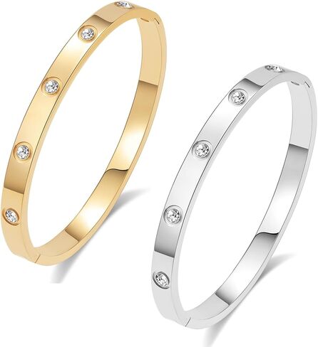 Gold Bracelets for Women Love Bangle Cubic Zirconia Stainless Steel Bracelet Jewelry Non Tarnish Jewelry with Sparkling Crystal Birthday Gift for women. in Saudi Arabia