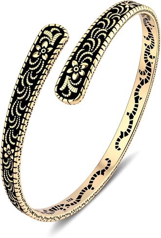 Vinatage 14K Gold Plated Cuff Bracelet - Boho Adjustable Cuff with Floral Pattern, Stackable Bracelet Bangle for Women in Saudi Arabia