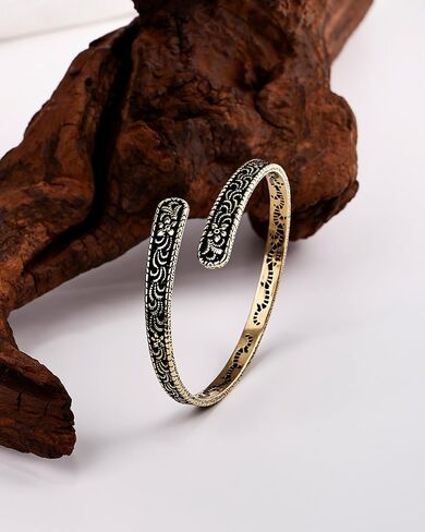 Vinatage 14K Gold Plated Cuff Bracelet - Boho Adjustable Cuff with Floral Pattern, Stackable Bracelet Bangle for Women in Saudi Arabia