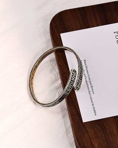 Vinatage 14K Gold Plated Cuff Bracelet - Boho Adjustable Cuff with Floral Pattern, Stackable Bracelet Bangle for Women in Saudi Arabia
