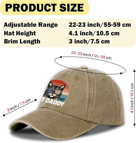 Funny Cat Baseball Cap Cat Daddy Printed Cotton Adjustable Hat for Men Vintage Distressed Washed Khaki Baseball Hat Great Birthday Gift for Dad Grandpa Friend Coworker Neighbor Cat Lover in Kuwait