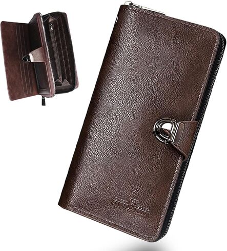 Vintage Buckle Mens Long Wallet with Wristles Snap Wallet for Women Large Mens Wallet Zipper Pocket & 15 Card Slots & ID Window Valentine's Day Gift for Him in Saudi Arabia