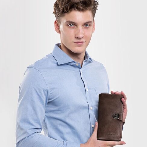 Vintage Buckle Mens Long Wallet with Wristles Snap Wallet for Women Large Mens Wallet Zipper Pocket & 15 Card Slots & ID Window Valentine's Day Gift for Him in Saudi Arabia