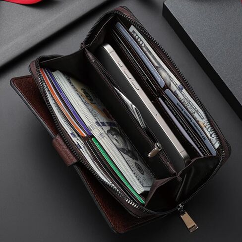 Vintage Buckle Mens Long Wallet with Wristles Snap Wallet for Women Large Mens Wallet Zipper Pocket & 15 Card Slots & ID Window Valentine's Day Gift for Him in Saudi Arabia
