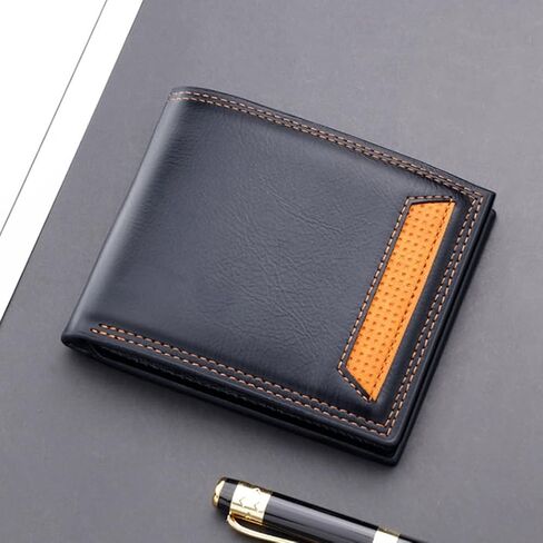 Bifold Leather Wallets For Men, Soft Leather Slim Wallet with ID Window, Gifts for Teenagers Husband Father at Birthday Anniversary (Black) in Saudi Arabia
