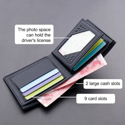 Bifold Leather Wallets For Men, Soft Leather Slim Wallet with ID Window, Gifts for Teenagers Husband Father at Birthday Anniversary (Black) in Saudi Arabia