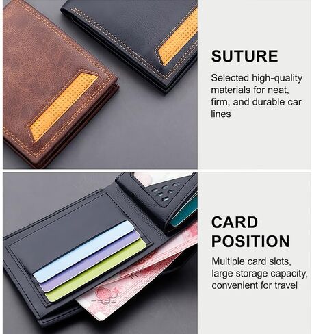 Bifold Leather Wallets For Men, Soft Leather Slim Wallet with ID Window, Gifts for Teenagers Husband Father at Birthday Anniversary (Black) in Saudi Arabia