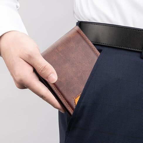 Bifold Leather Wallets For Men, Soft Leather Slim Wallet with ID Window, Gifts for Teenagers Husband Father at Birthday Anniversary (Black) in Saudi Arabia