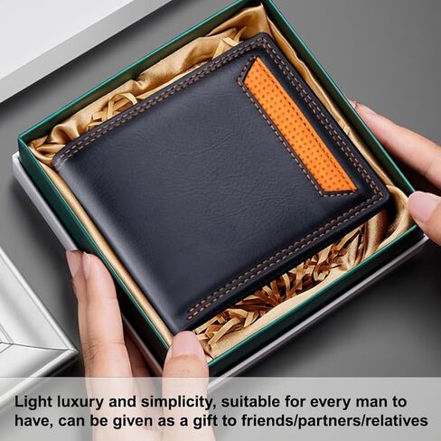 Bifold Leather Wallets For Men, Soft Leather Slim Wallet with ID Window, Gifts for Teenagers Husband Father at Birthday Anniversary (Black) in Saudi Arabia